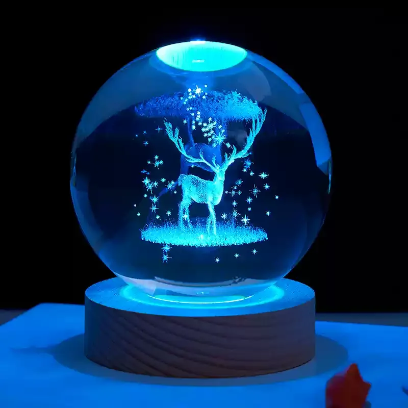 Unicorn 3D Crystal Ball Internal Carving Colorful Light
